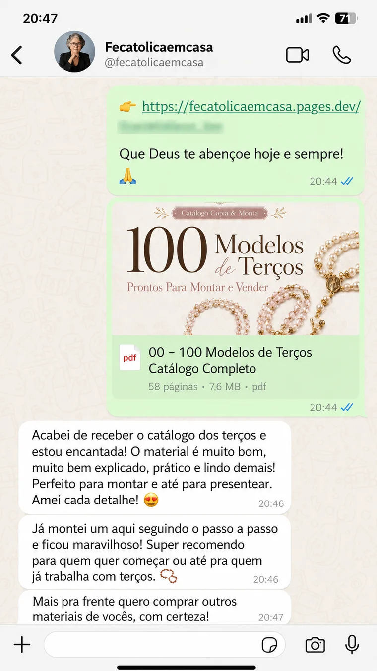 Print de conversa de WhatsApp de cliente elogiando o material