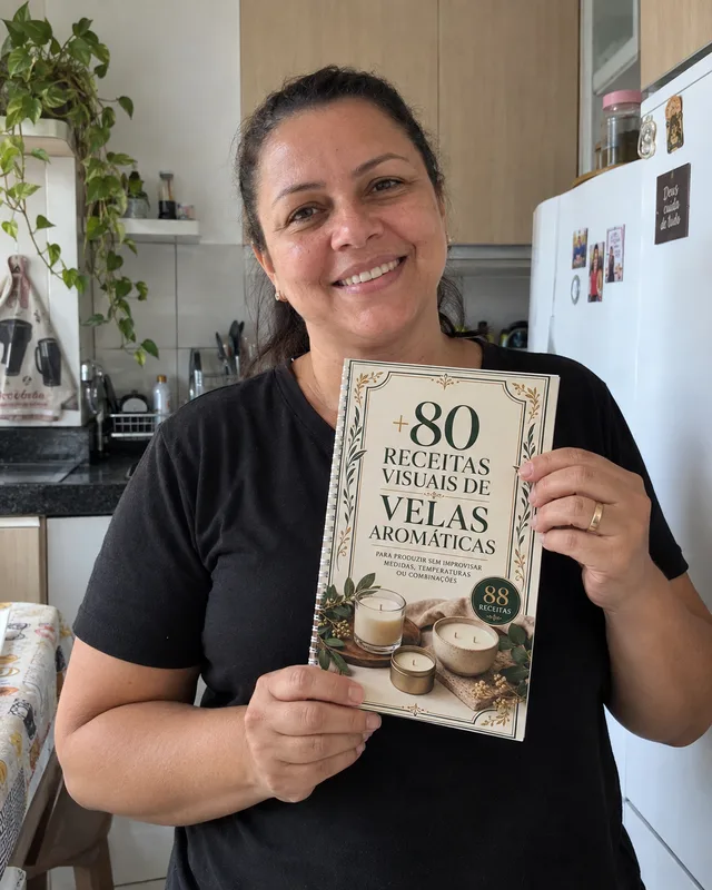 Cliente segurando o Catálogo de Velas Aromáticas