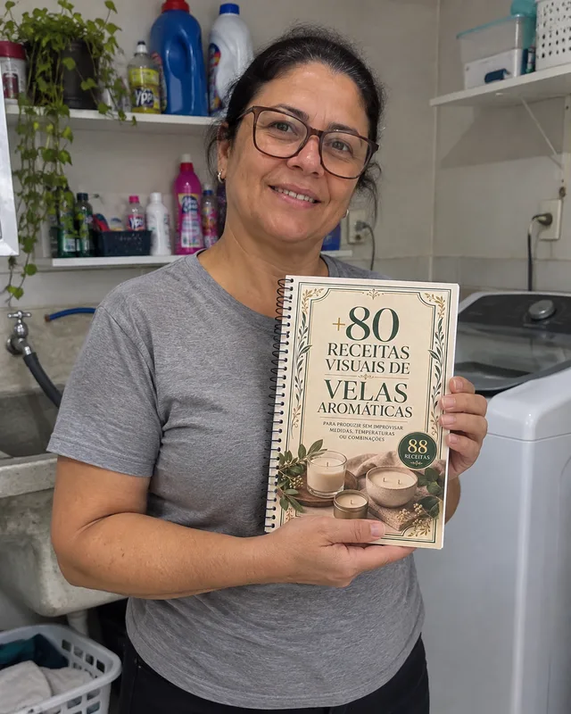 Cliente segurando o Catálogo de Velas Aromáticas