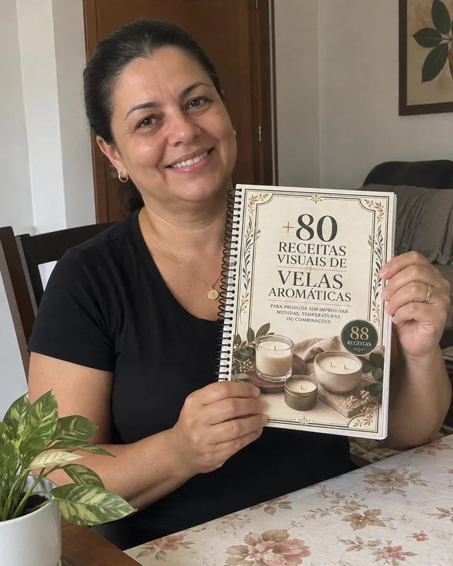 Cliente segurando o Catálogo de Velas Aromáticas