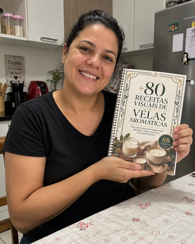 Cliente segurando o Catálogo de Velas Aromáticas