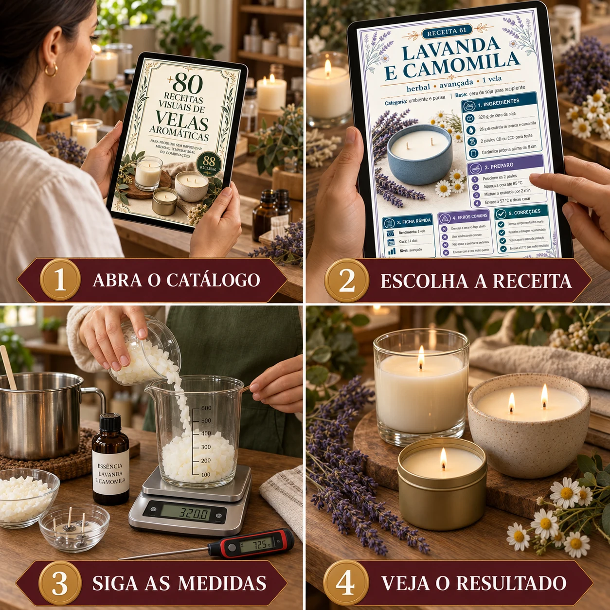 Como usar o Catálogo de Velas Aromáticas para escolher e seguir uma receita