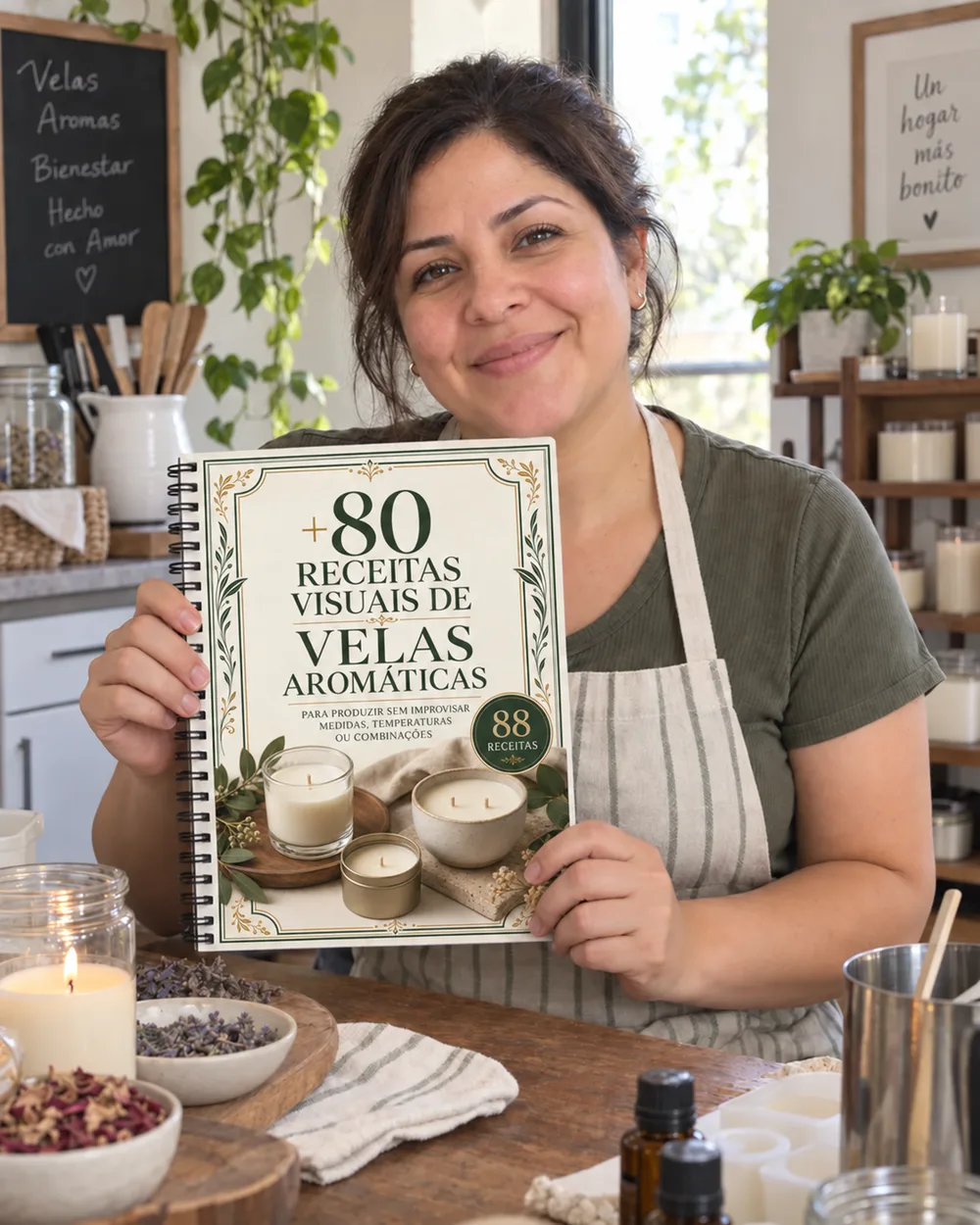Artesã consultando o Catálogo de Velas Aromáticas
